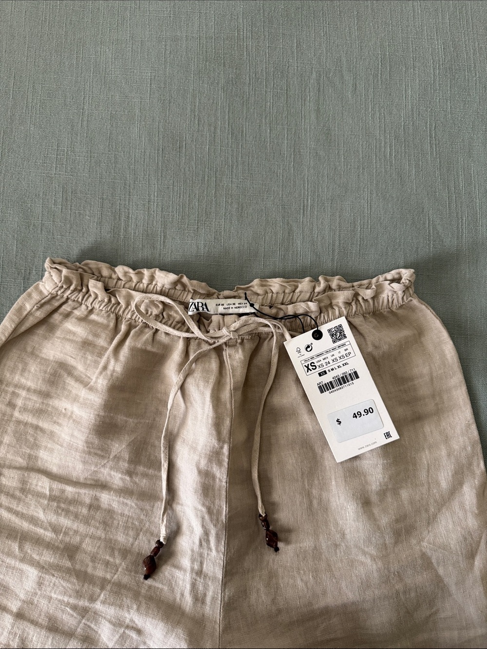 ZARA Beige Drawstring Linen Chinos